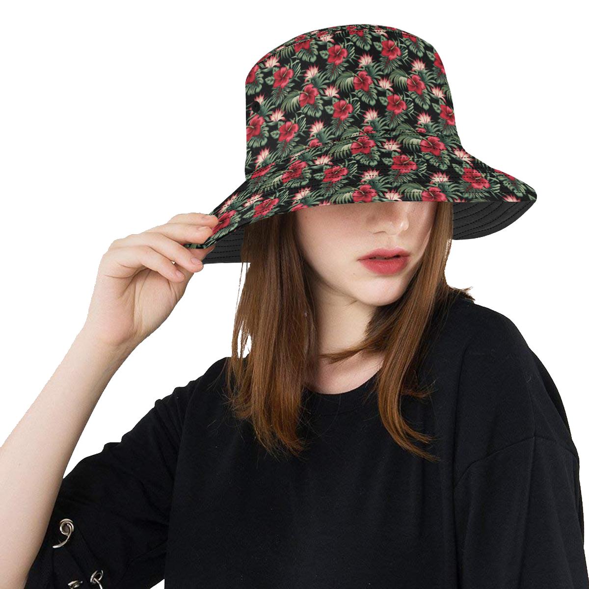 Flower Hawaiian Red Hibiscus Design Print Unisex Bucket Hat