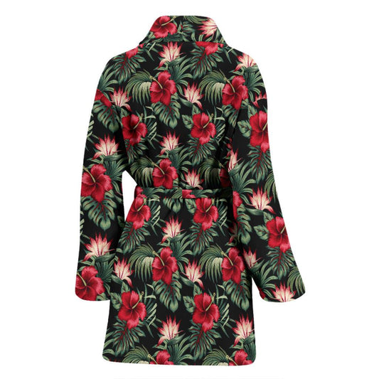 Flower Hawaiian Red Hibiscus Design Print Women Bath Robe-JTAMIGO.COM