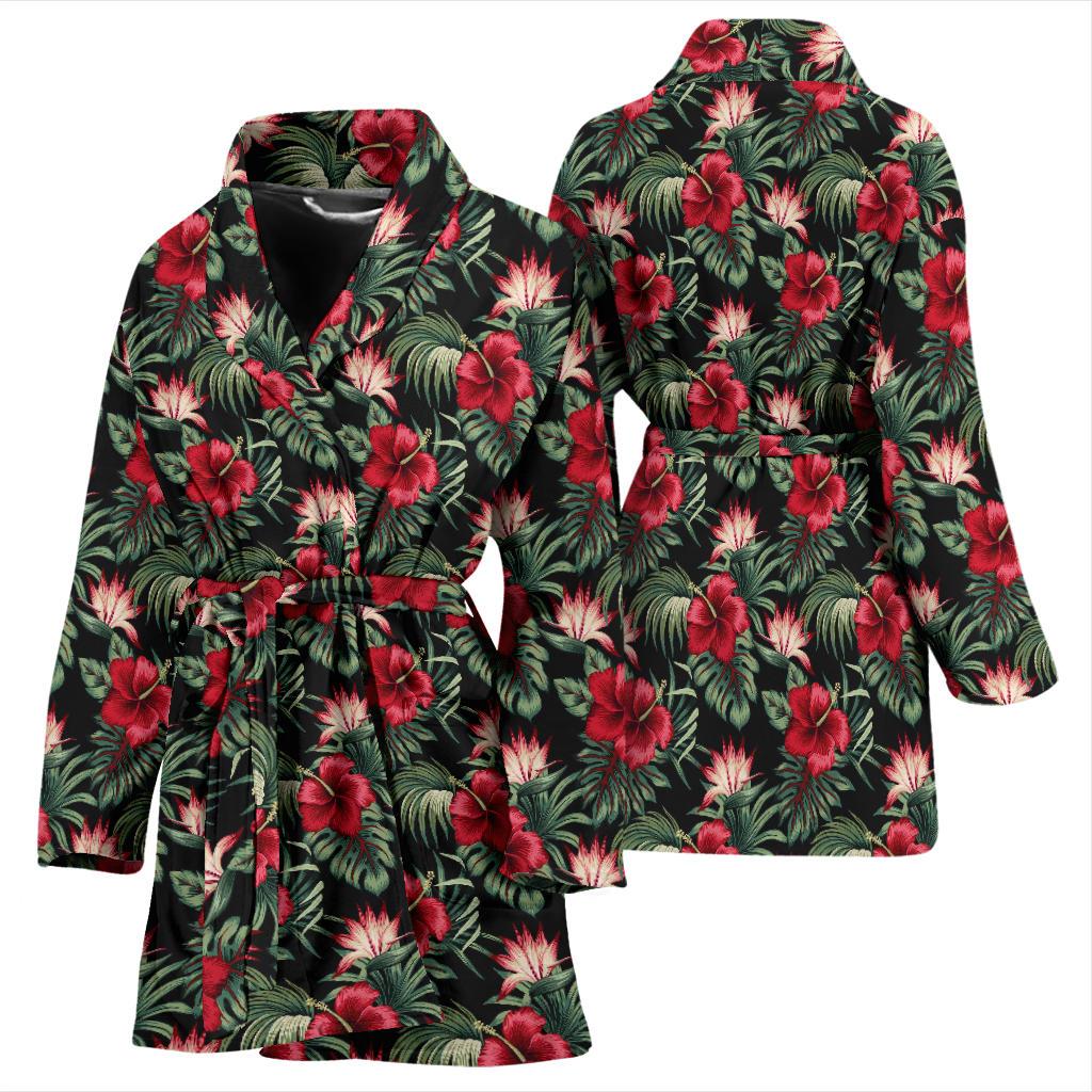 Flower Hawaiian Red Hibiscus Design Print Women Bath Robe-JTAMIGO.COM