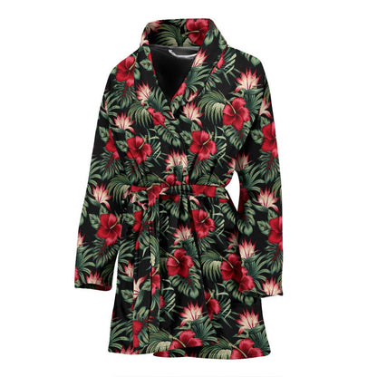 Flower Hawaiian Red Hibiscus Design Print Women Bath Robe-JTAMIGO.COM