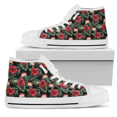 Flower Hawaiian Red Hibiscus Design Print Women High Top Shoes