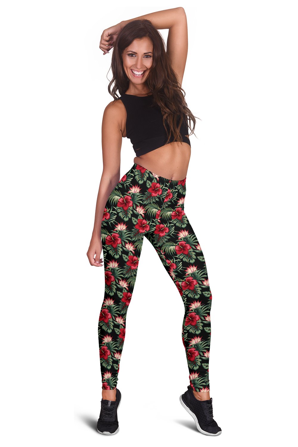 Flower Hawaiian Red Hibiscus Design Print Women Leggings