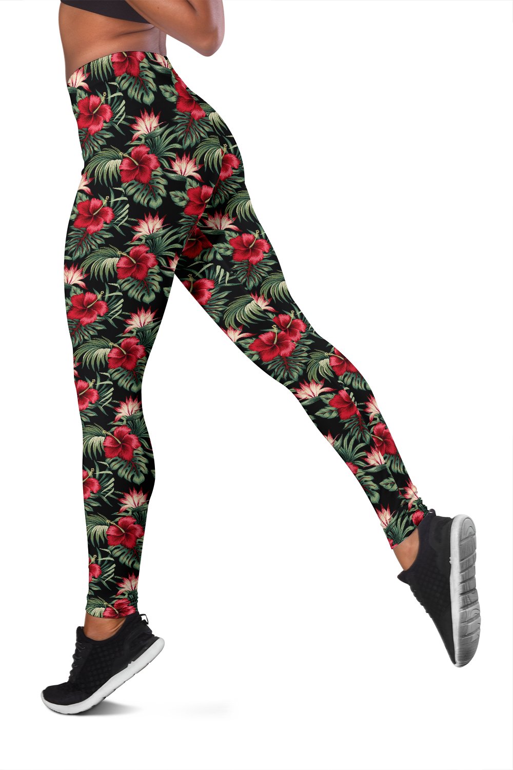 Flower Hawaiian Red Hibiscus Design Print Women Leggings