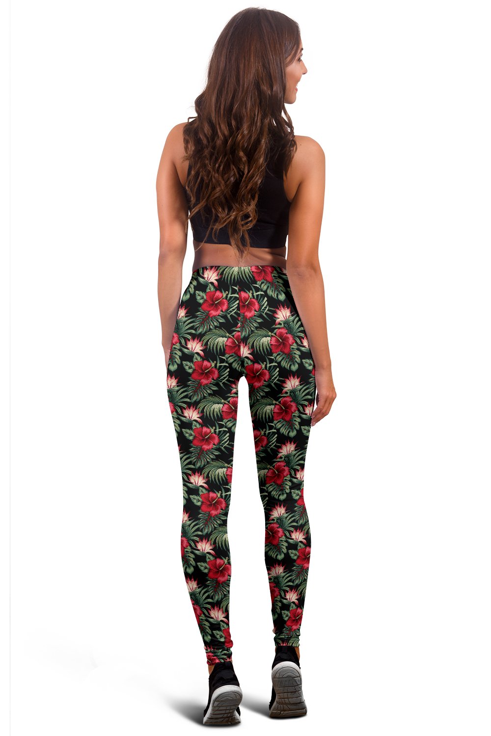 Flower Hawaiian Red Hibiscus Design Print Women Leggings