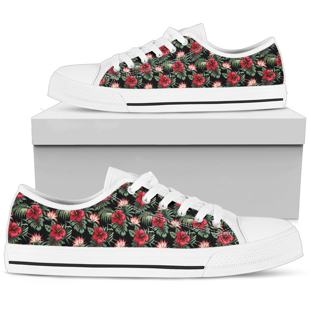 Flower Hawaiian Red Hibiscus Design Print Women Low Top Shoes