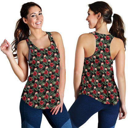 Flower Hawaiian Red Hibiscus Design Print Women Racerback Tank Top