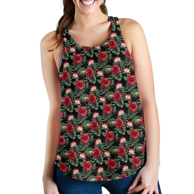 Flower Hawaiian Red Hibiscus Design Print Women Racerback Tank Top