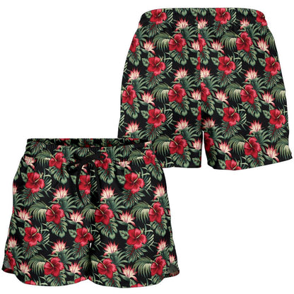 Flower Hawaiian Red Hibiscus Design Print Women Shorts-JTAMIGO.COM