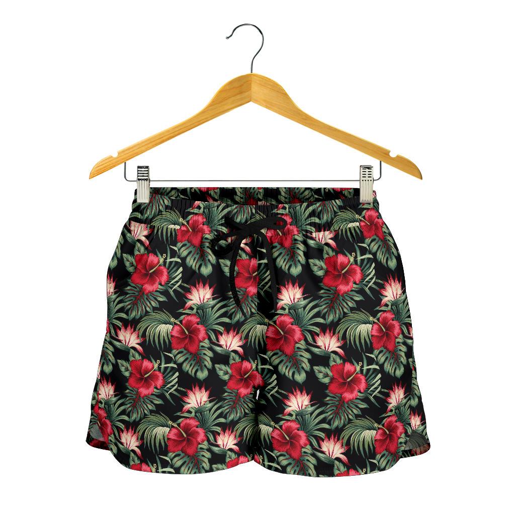 Flower Hawaiian Red Hibiscus Design Print Women Shorts-JTAMIGO.COM