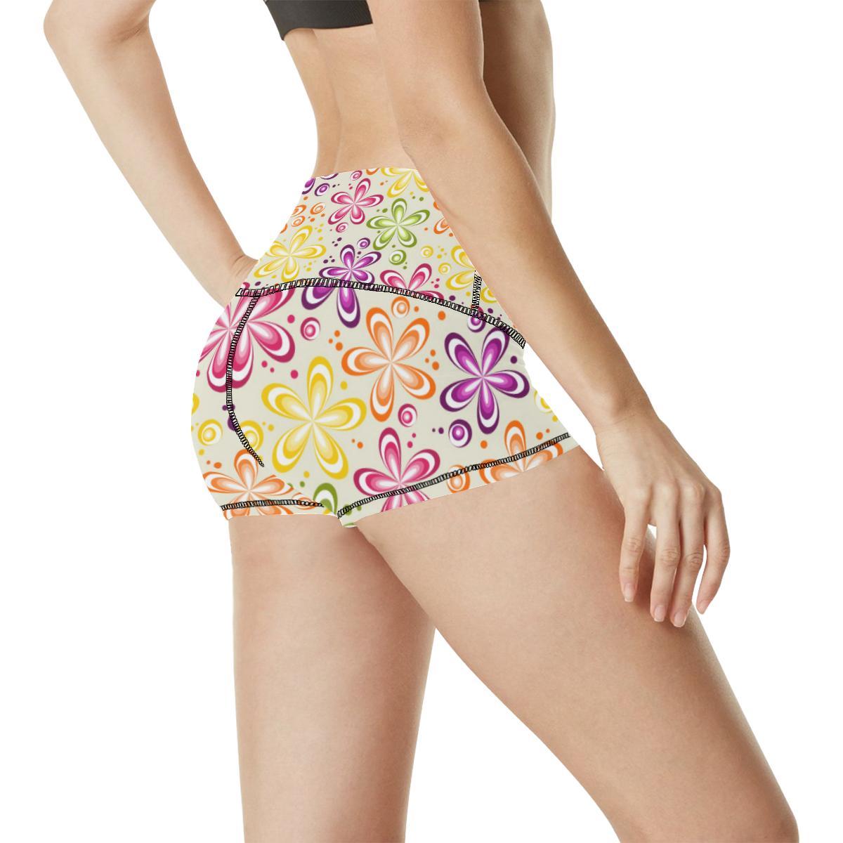Flower Power Colorful Design Print High Waisted Spandex Shorts-JTAMIGO.COM