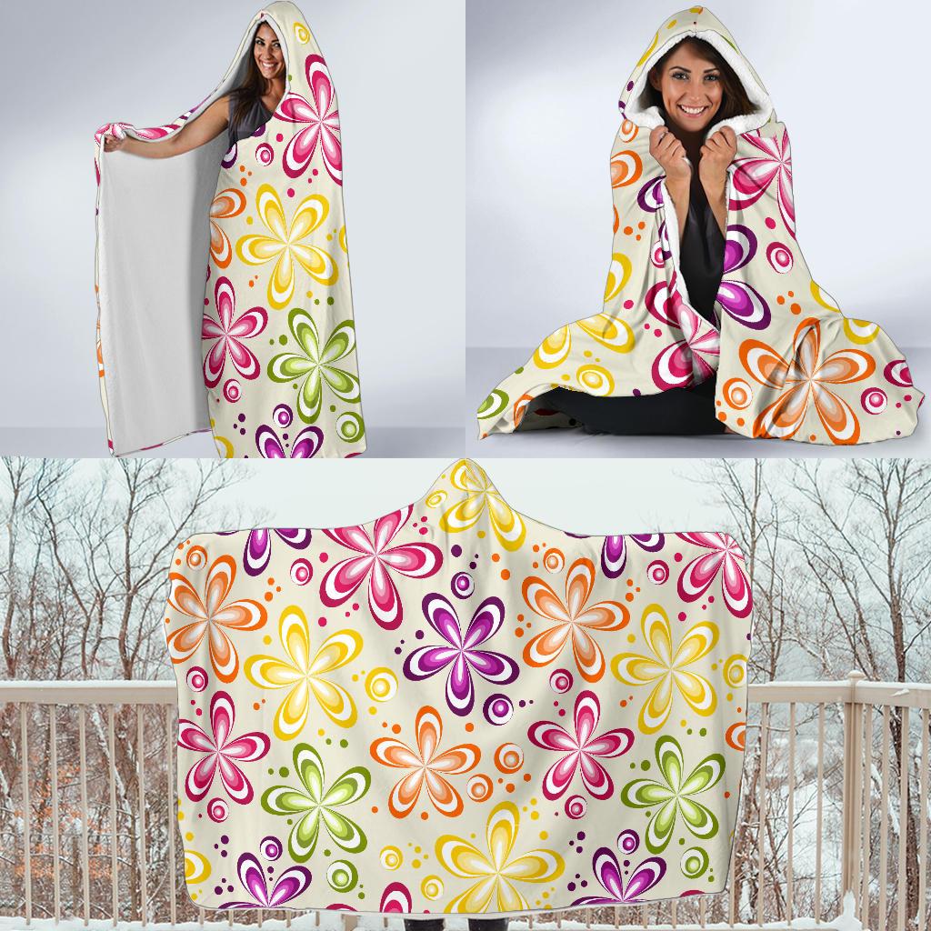 Flower Power Colorful Design Print Hooded Blanket-JTAMIGO.COM