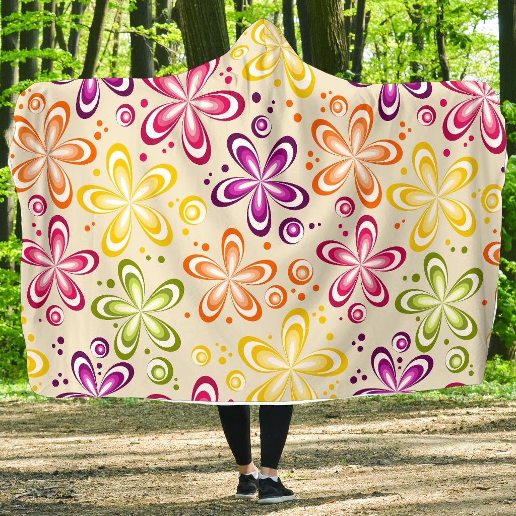 Flower Power Colorful Design Print Hooded Blanket-JTAMIGO.COM