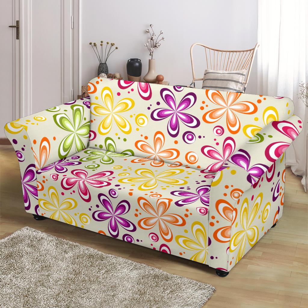 Flower Power Colorful Design Print Loveseat Slipcover-JTAMIGO.COM
