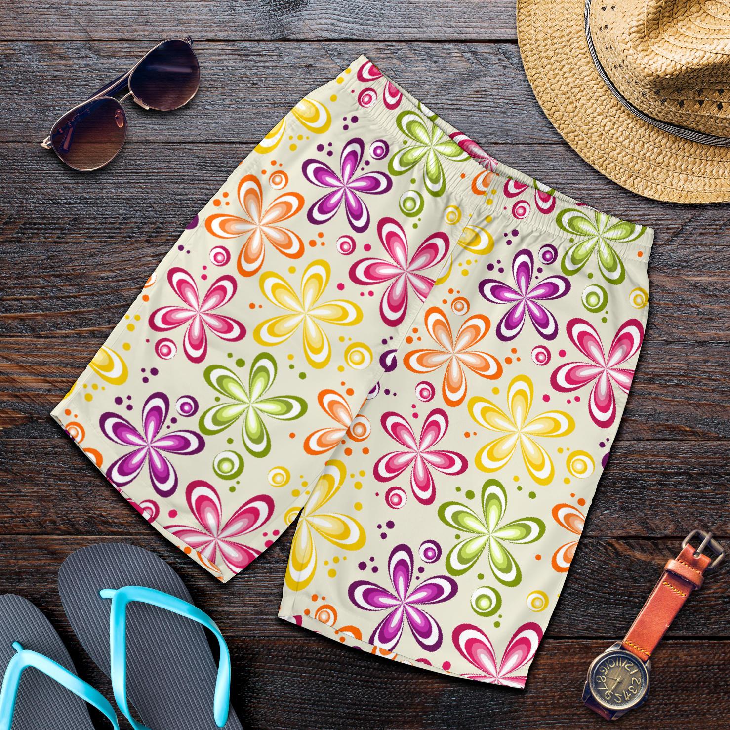 Flower Power Colorful Design Print Mens Shorts-JTAMIGO.COM