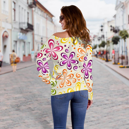 Flower Power Colorful Design Print Off Shoulder Sweatshirt