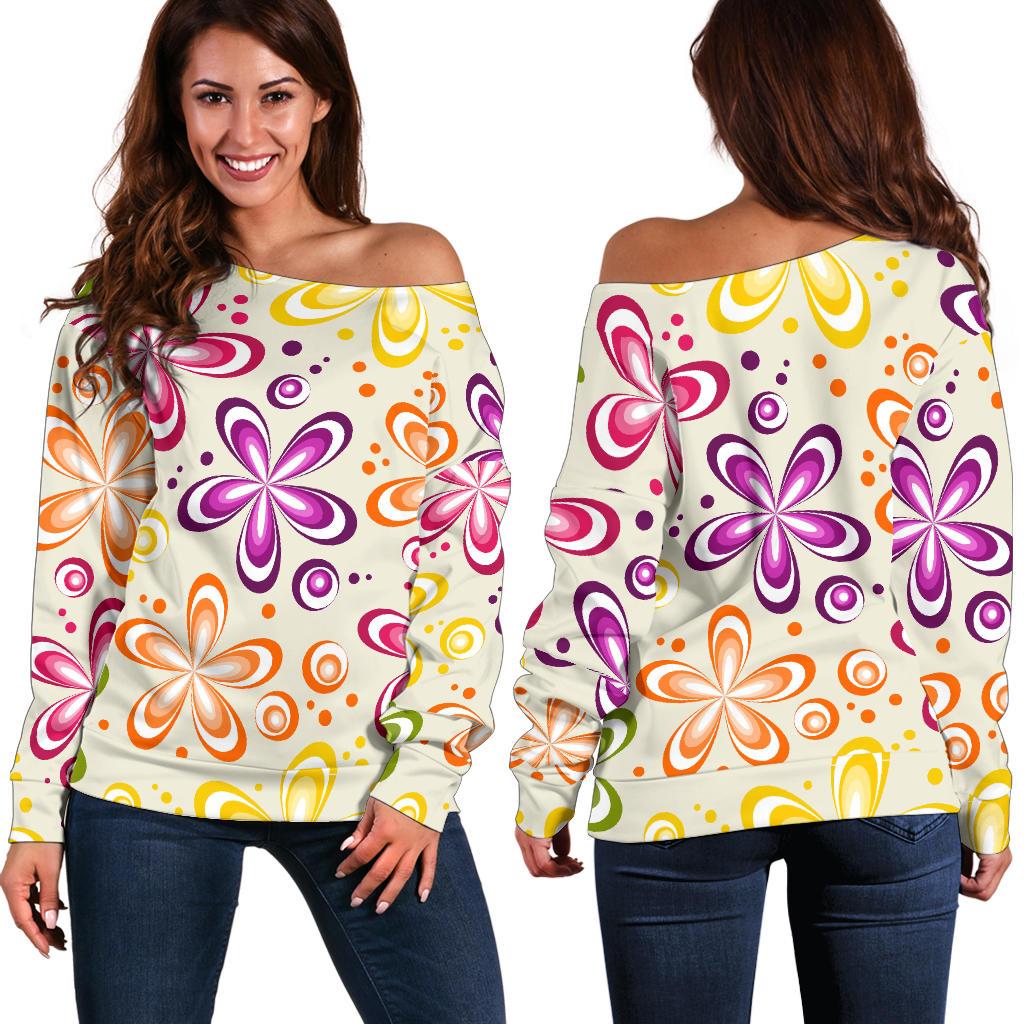 Flower Power Colorful Design Print Off Shoulder Sweatshirt