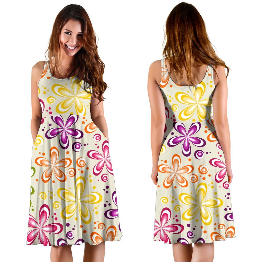 Flower Power Colorful Design Print Sleeveless Dress