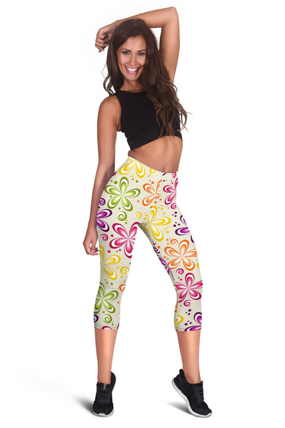 Flower Power Colorful Design Print Women Capris