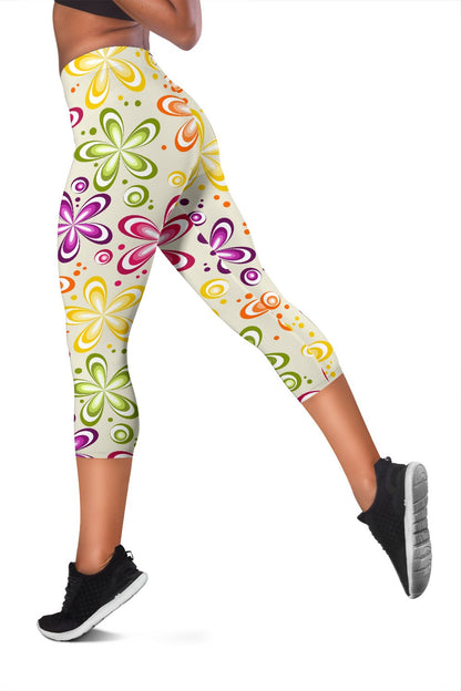 Flower Power Colorful Design Print Women Capris