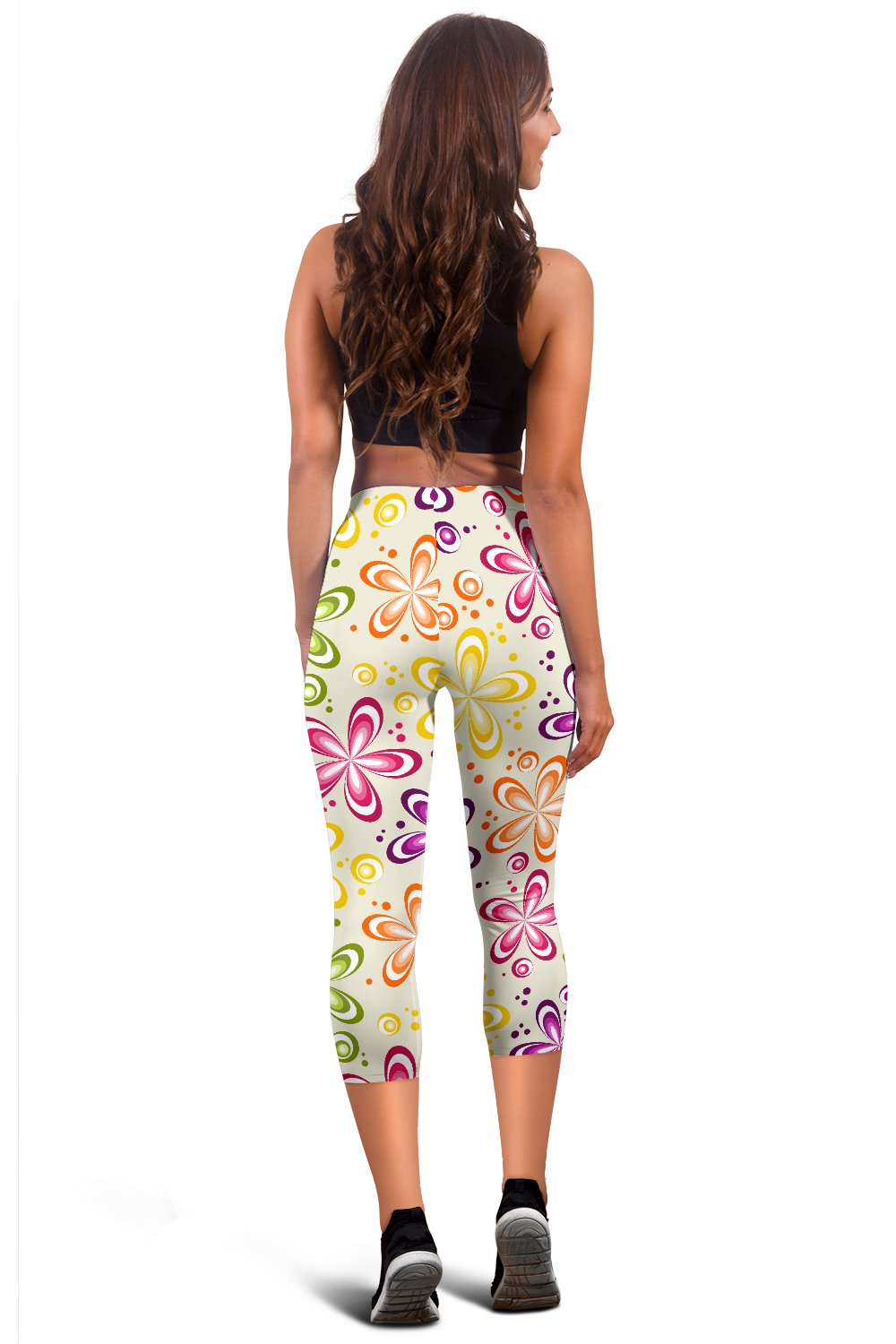 Flower Power Colorful Design Print Women Capris