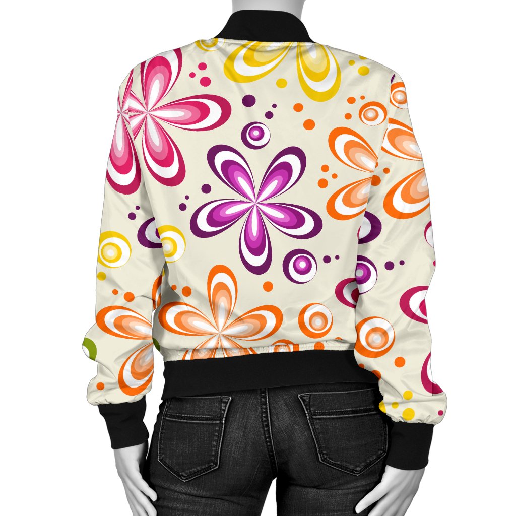 Flower Power Colorful Design Print Women Casual Bomber Jacket