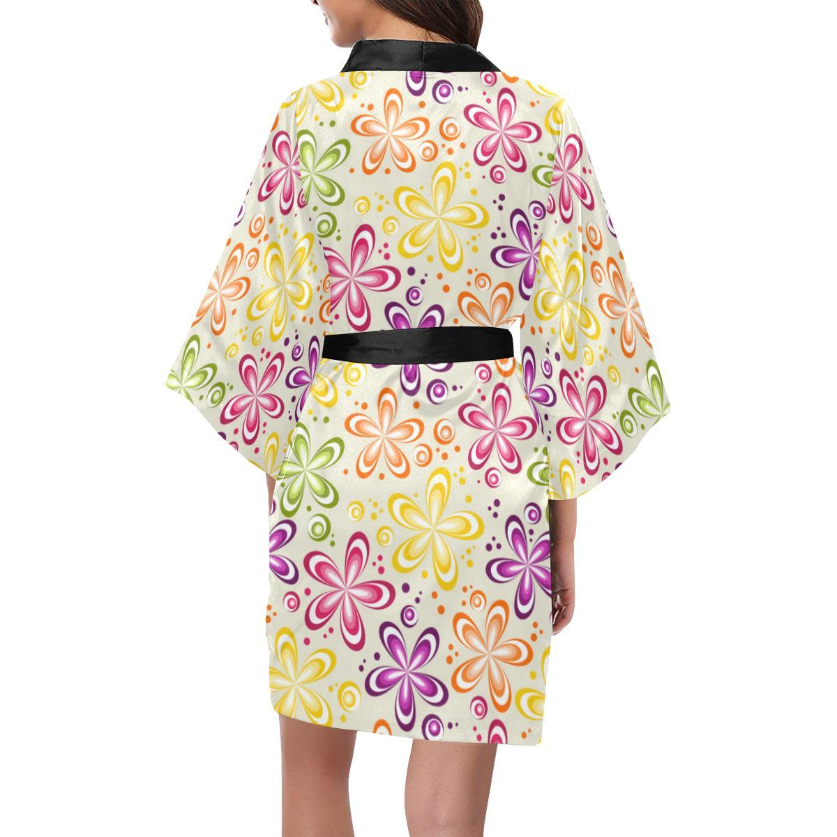 Flower Power Colorful Design Print Women Short Kimono Robe