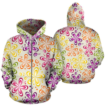Flower Power Colorful Design Print Zip Up Hoodie