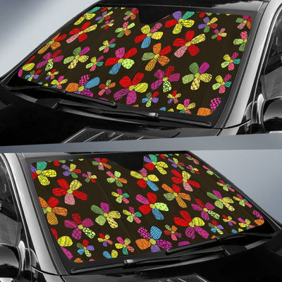 Flower Power Colorful Print Pattern Car Sun Shade For Windshield