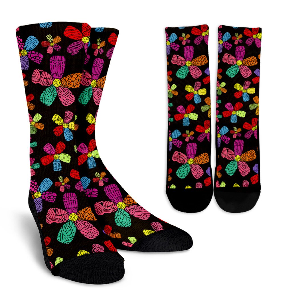 Flower Power Colorful Print Pattern Crew Socks