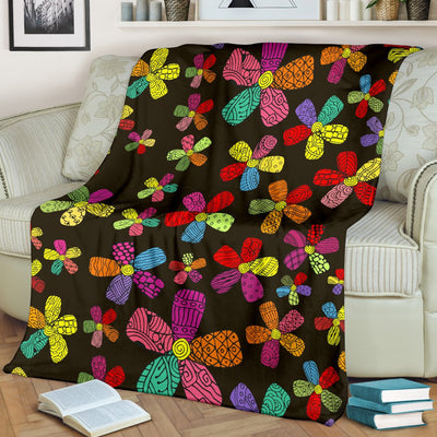 Flower Power Colorful Print Pattern Fleece Blanket