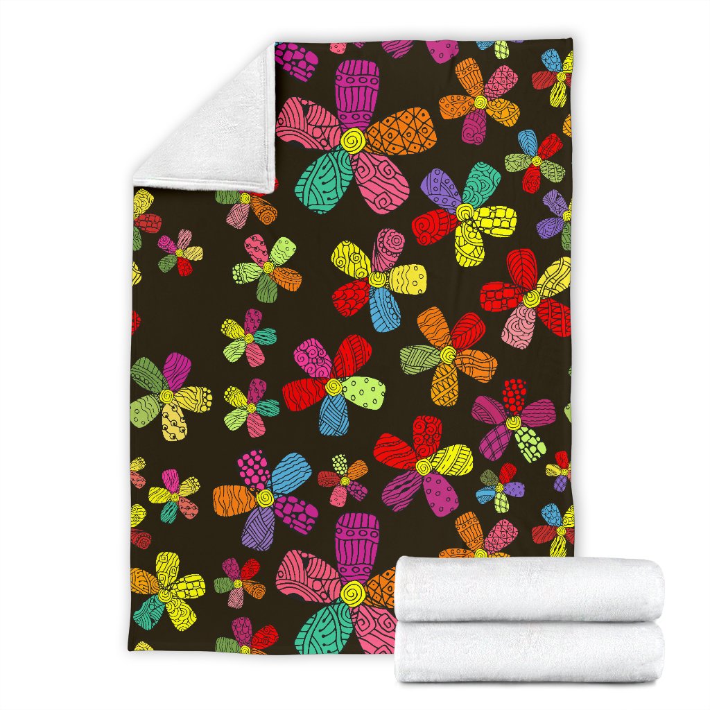 Flower Power Colorful Print Pattern Fleece Blanket