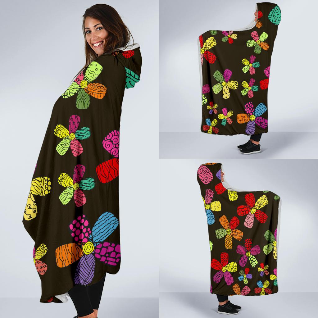 Flower Power Colorful Print Pattern Hooded Blanket-JTAMIGO.COM