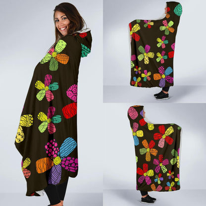 Flower Power Colorful Print Pattern Hooded Blanket-JTAMIGO.COM