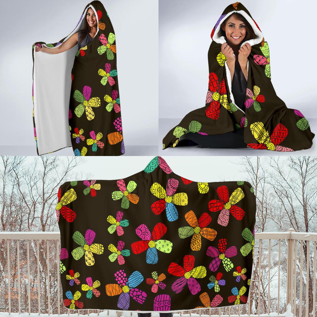 Flower Power Colorful Print Pattern Hooded Blanket-JTAMIGO.COM