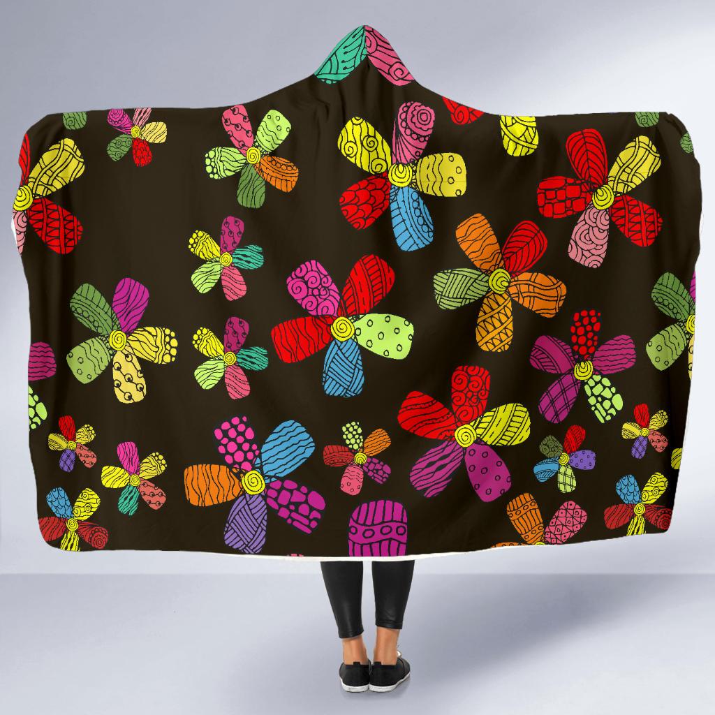 Flower Power Colorful Print Pattern Hooded Blanket-JTAMIGO.COM