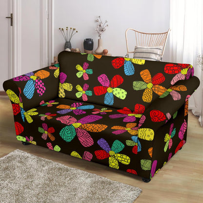 Flower Power Colorful Print Pattern Loveseat Slipcover-JTAMIGO.COM