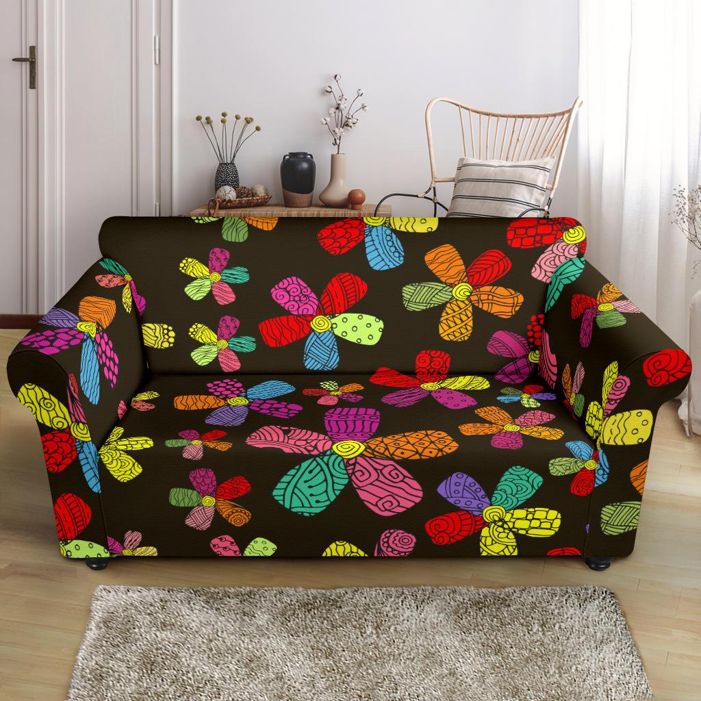 Flower Power Colorful Print Pattern Loveseat Slipcover-JTAMIGO.COM