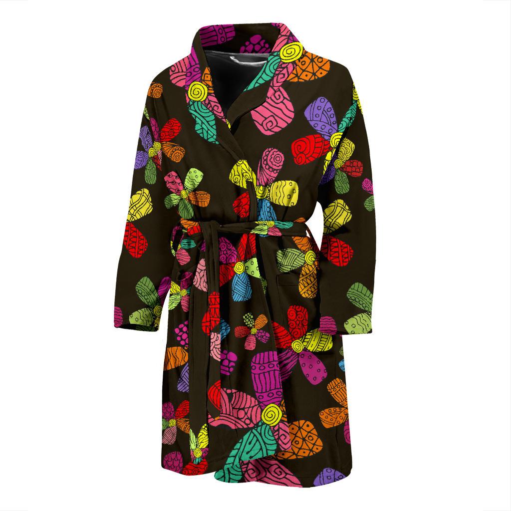 Flower Power Colorful Print Pattern Men Bath Robe-JTAMIGO.COM