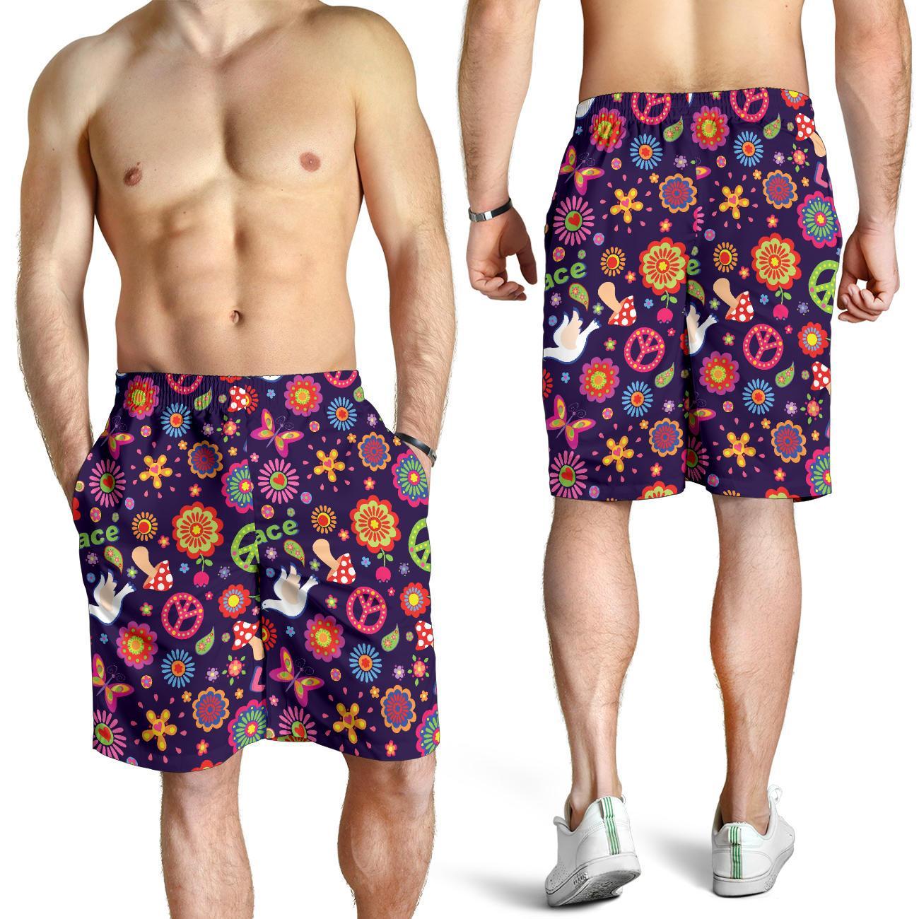 Flower Power Colorful Print Pattern Mens Shorts-JTAMIGO.COM