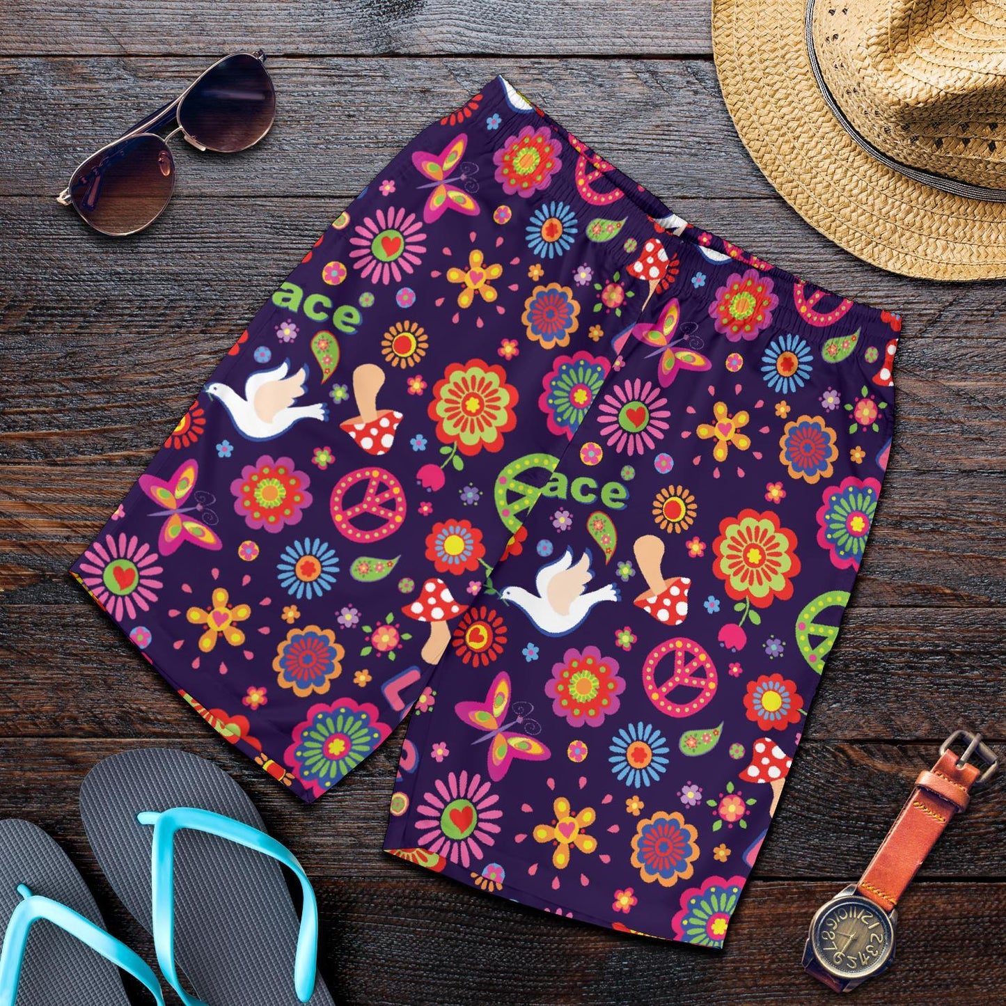 Flower Power Colorful Print Pattern Mens Shorts-JTAMIGO.COM