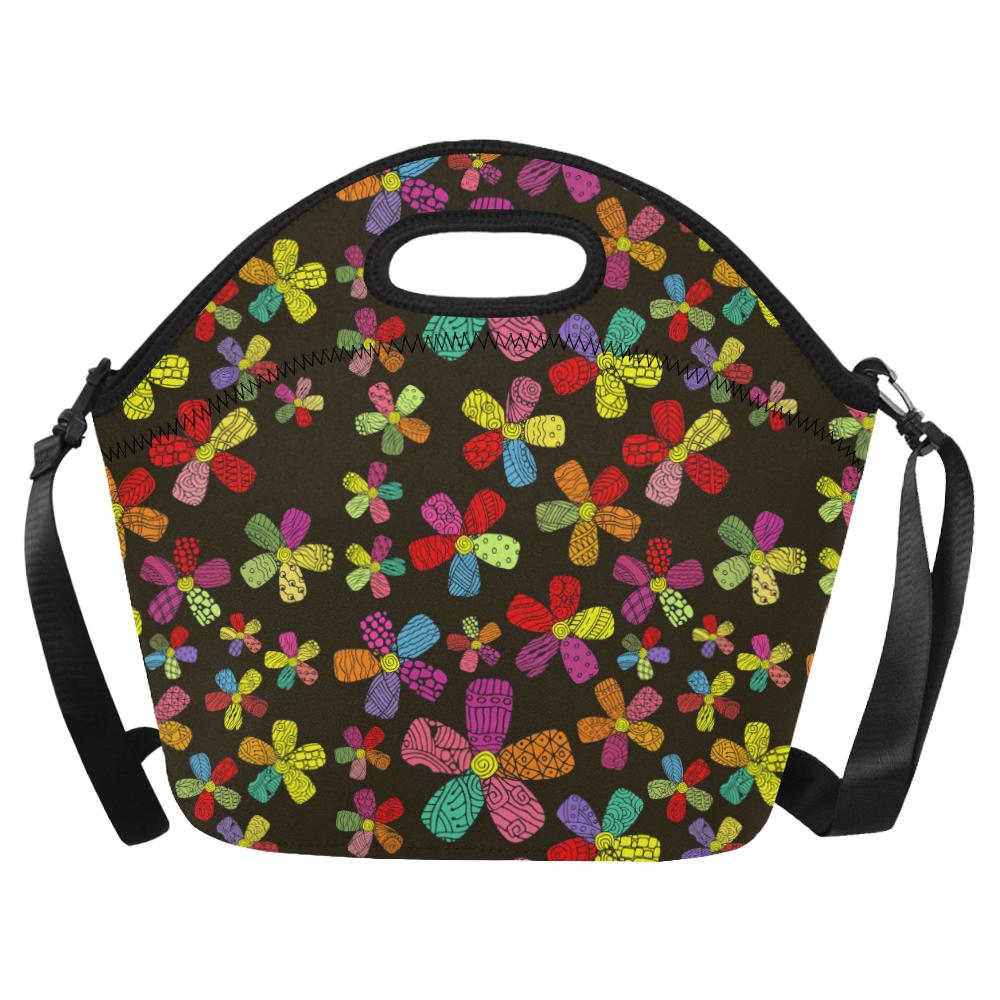 Flower Power Colorful Print Pattern Neoprene Lunch Bag (Model 1669)(Large)-JTAMIGO.COM