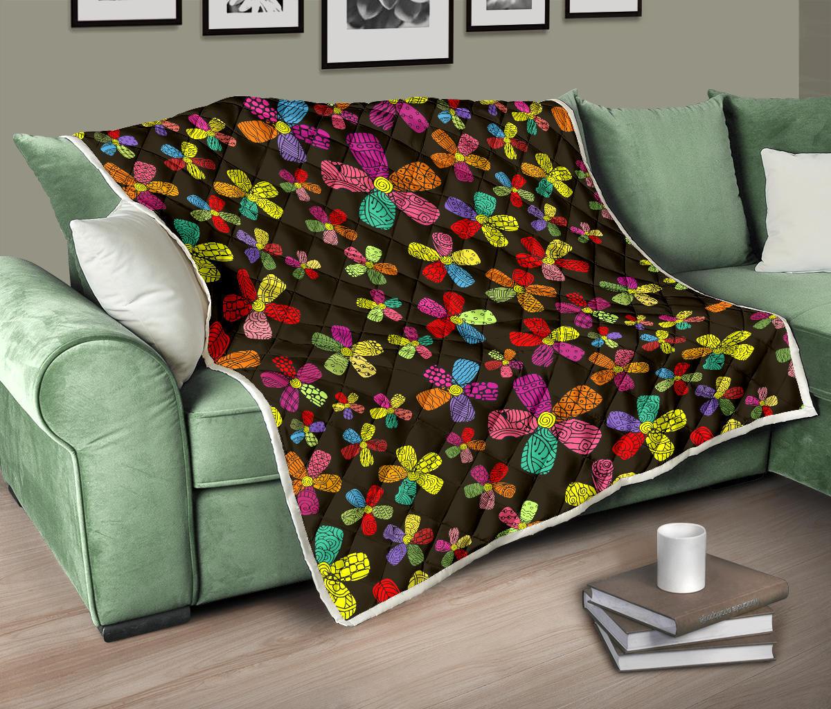 Flower Power Colorful Print Pattern Premium Quilt-JTAMIGO.COM