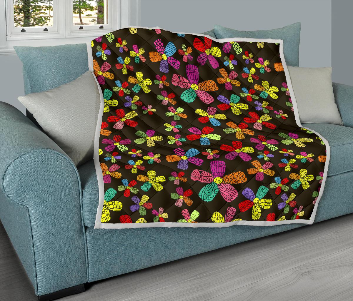 Flower Power Colorful Print Pattern Premium Quilt-JTAMIGO.COM