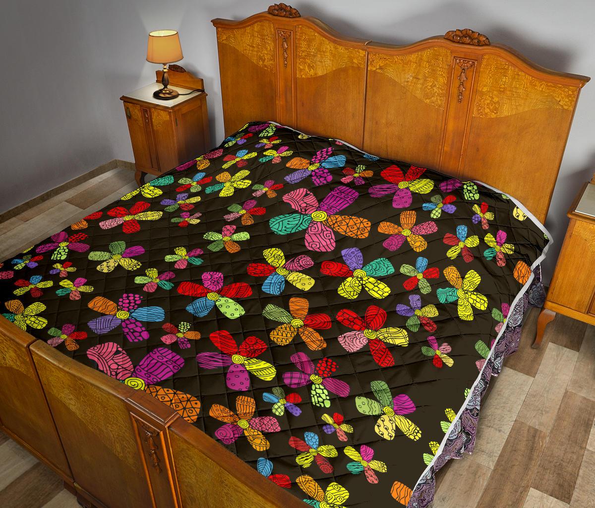 Flower Power Colorful Print Pattern Premium Quilt-JTAMIGO.COM