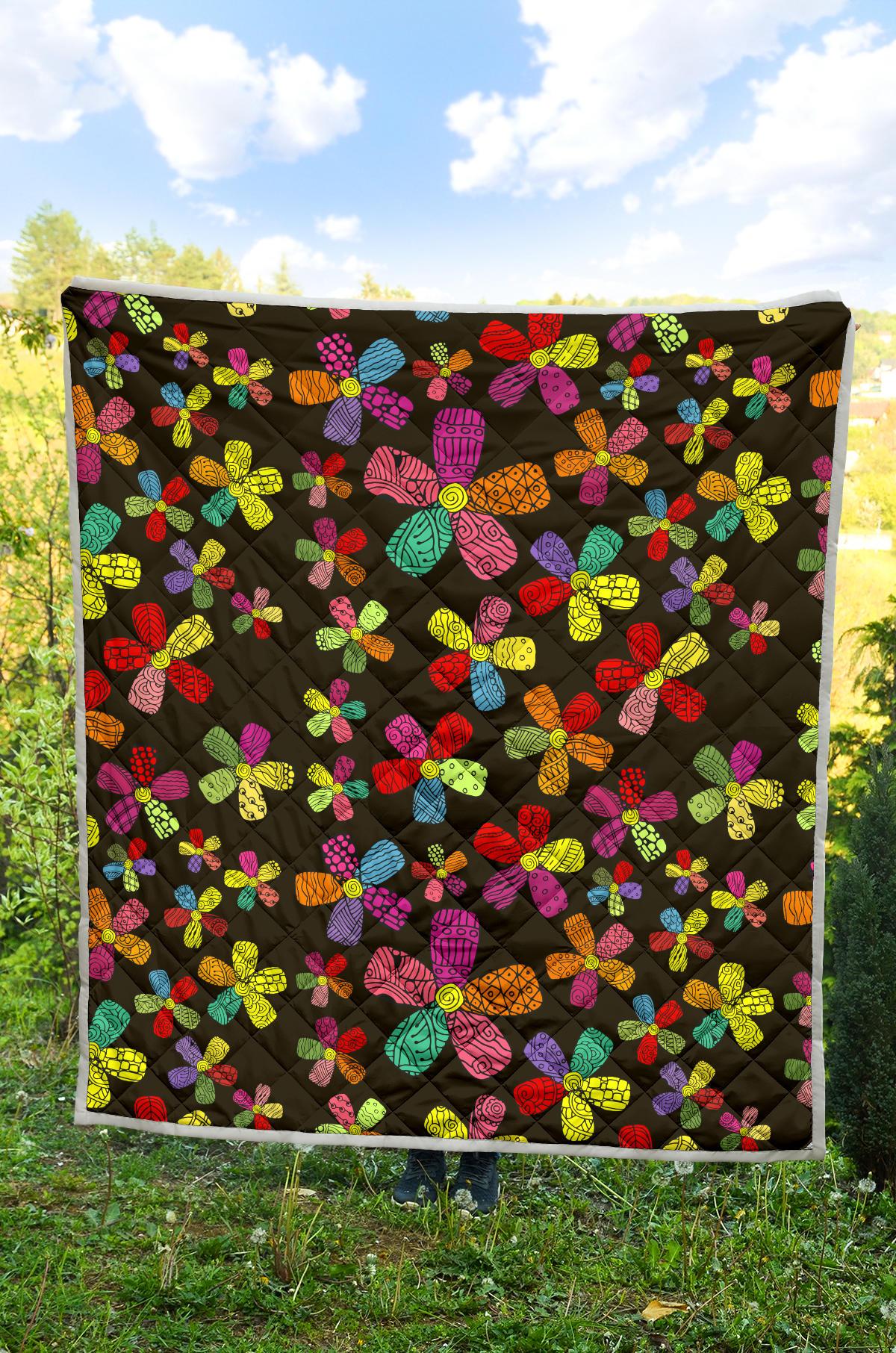 Flower Power Colorful Print Pattern Premium Quilt-JTAMIGO.COM