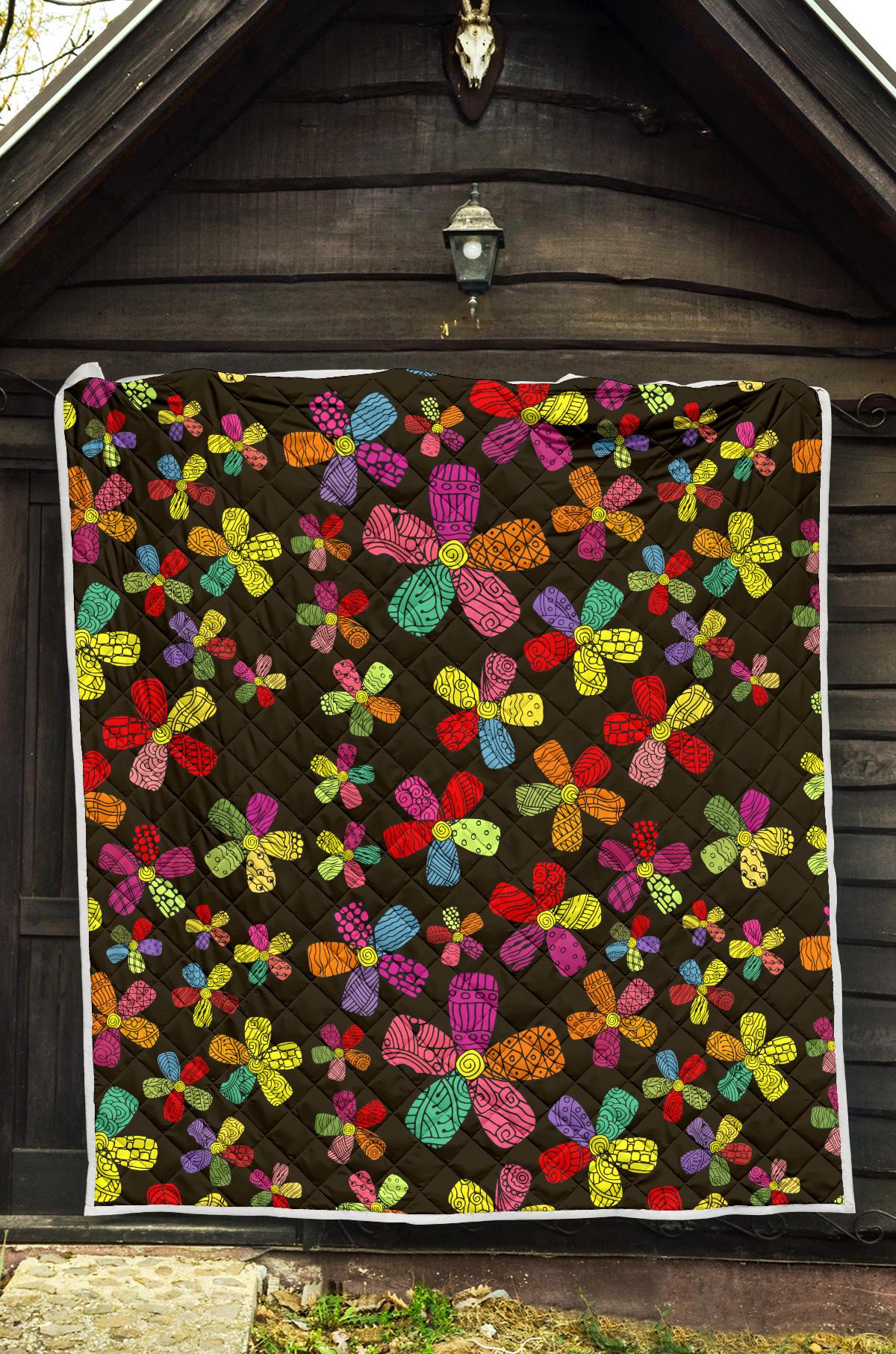 Flower Power Colorful Print Pattern Premium Quilt-JTAMIGO.COM