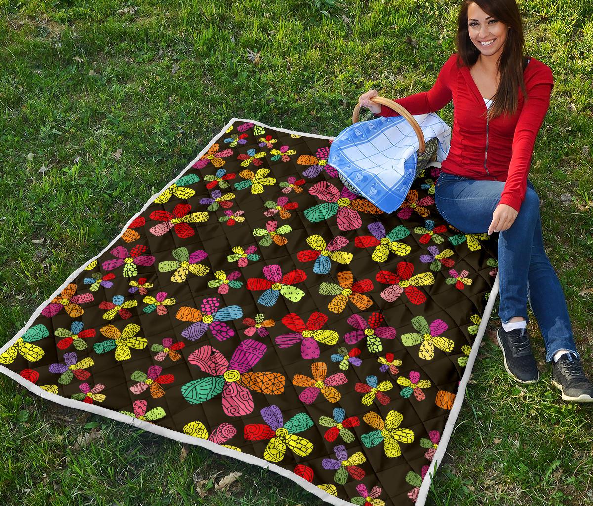 Flower Power Colorful Print Pattern Premium Quilt-JTAMIGO.COM
