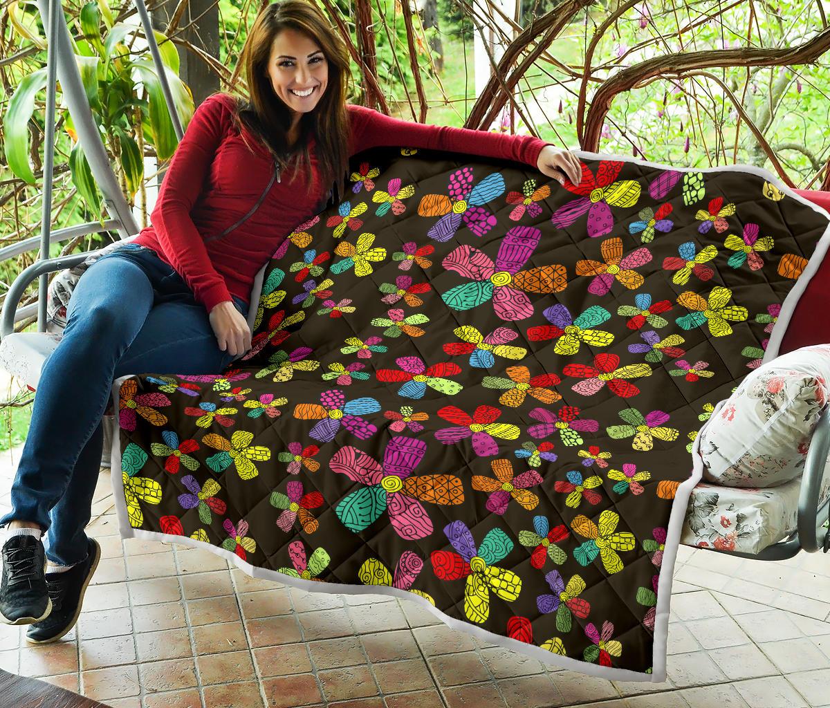 Flower Power Colorful Print Pattern Premium Quilt-JTAMIGO.COM