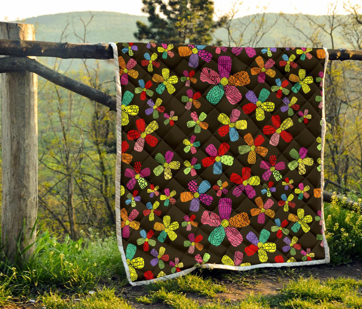Flower Power Colorful Print Pattern Premium Quilt-JTAMIGO.COM