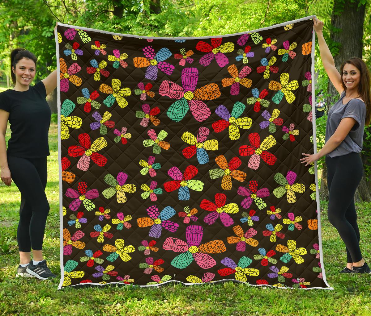 Flower Power Colorful Print Pattern Premium Quilt-JTAMIGO.COM